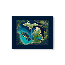 Load image into Gallery viewer, Michigan map art bass fishing canvas for bass fisherman
