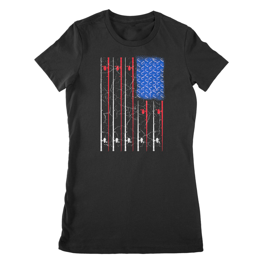 American US Flag Fishing Rod Shirt, Fisherman Gift D06 NPQ151 - Premium Women's T-shirt