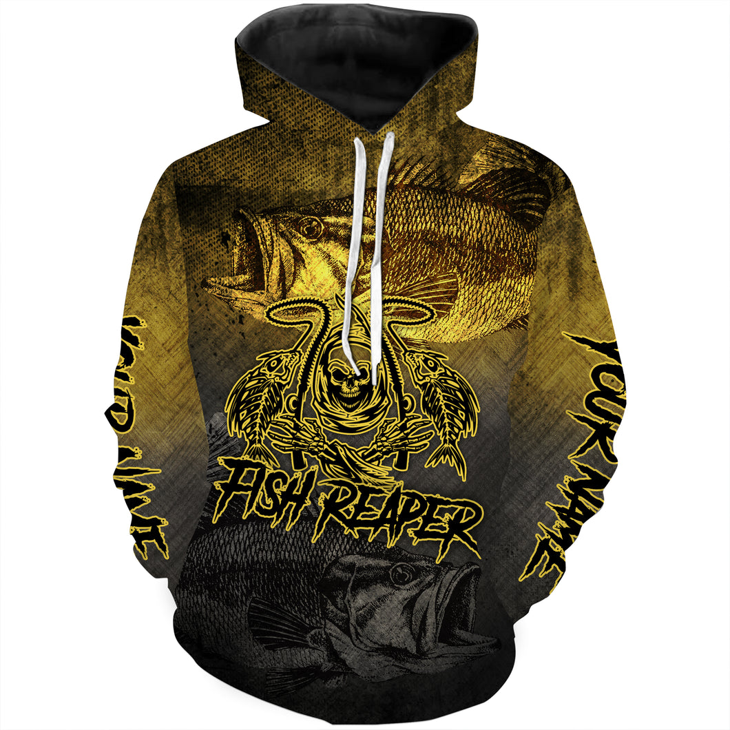 Bass Fishing  Grim Reaper Fish Skeleton Customize name 3D All Over Printed fishing hoodie TMTS029