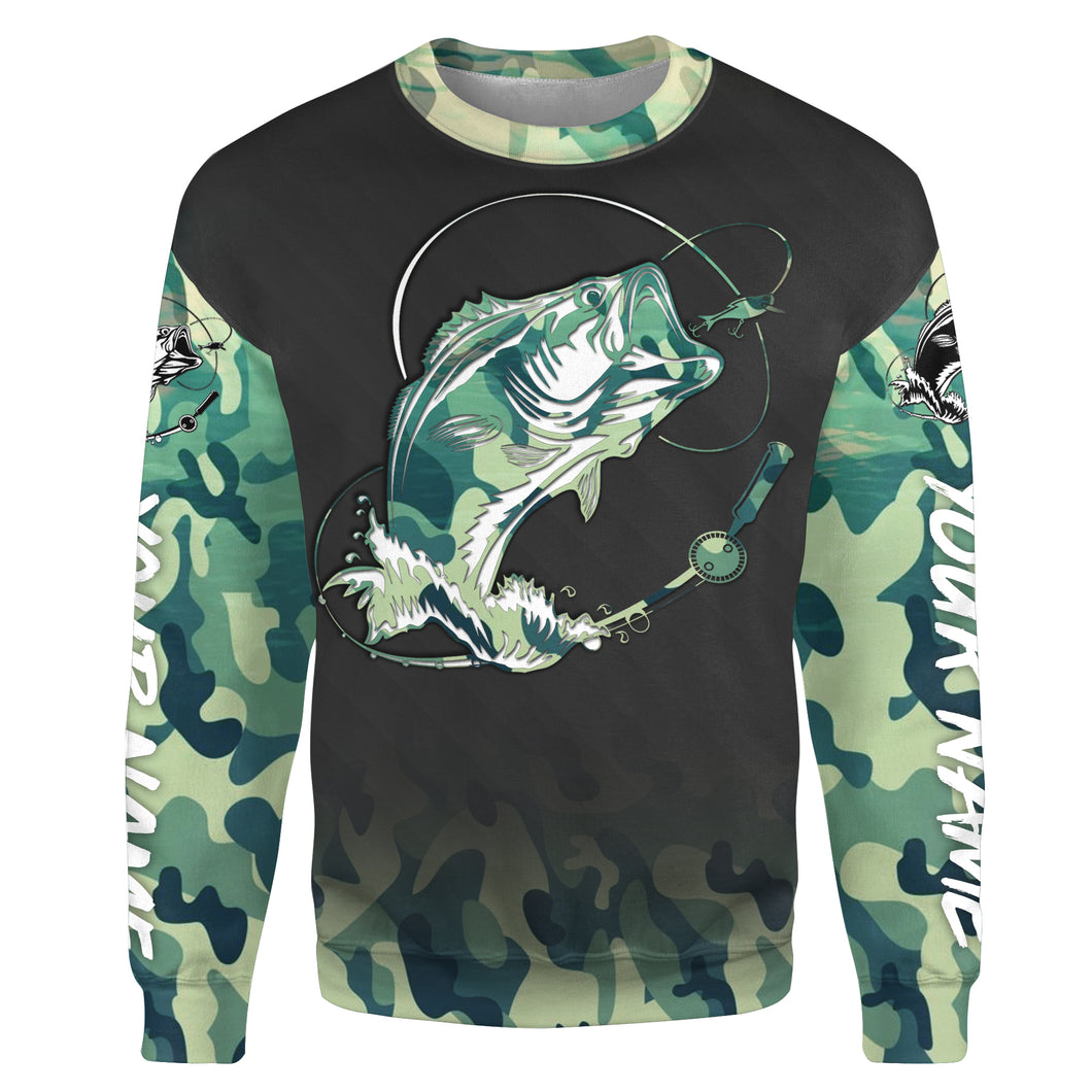 Bass Fishing Bass tattoo green camouflage Customize name All-over Print Crew Neck Sweatshirt TMTS039