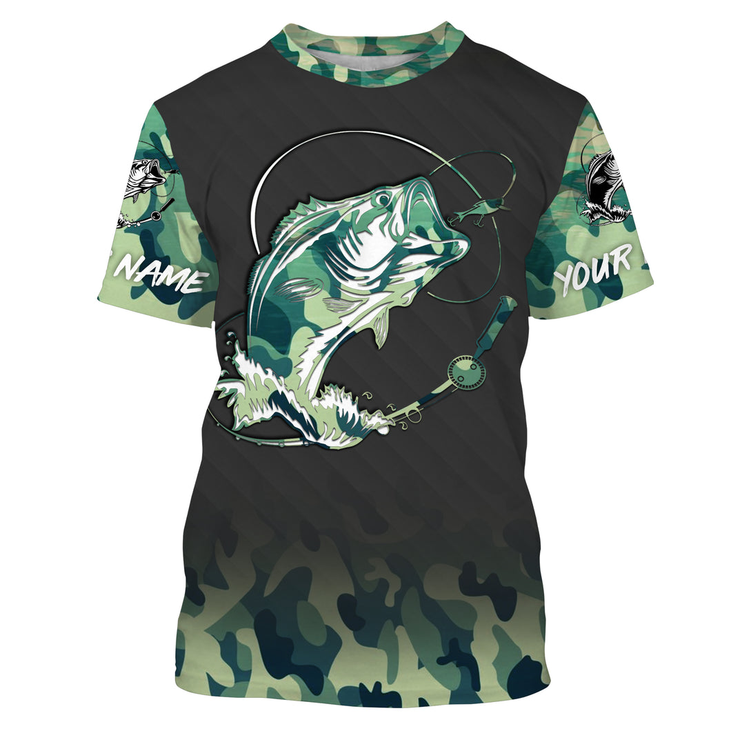 Bass Fishing Bass tattoo green camouflage Customize Name All-over Print Unisex fishing T-shirt TMTS039