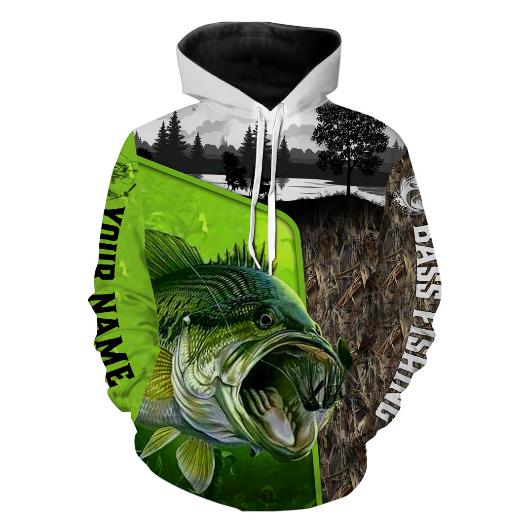 Largemouth Bass Fishing Bass Camo Customize name 3D All Over Printed fishing hoodie TMTS021