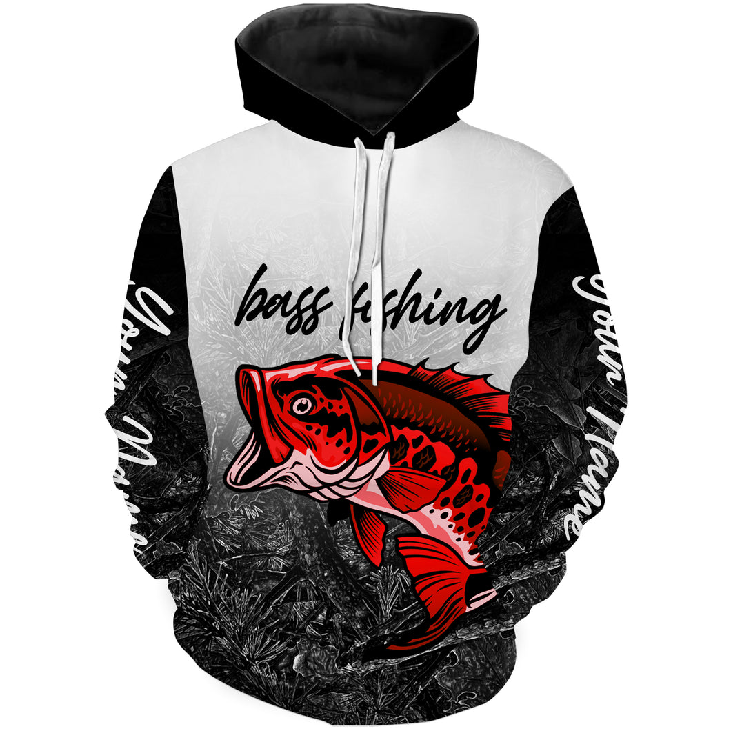 Red Bass Fishing Black Camo Custom Name 3D All Over Printed Shirts, fishing tournament shirts | Hoodie - TMTS040