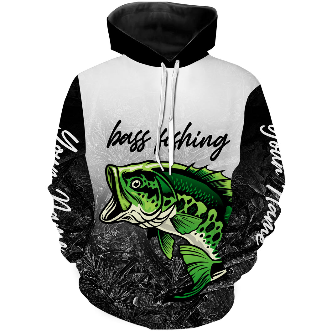Green Bass Fishing Black Camo Custom Name 3D All Over Printed Shirts, fishing tournament shirts | Hoodie - TMTS041