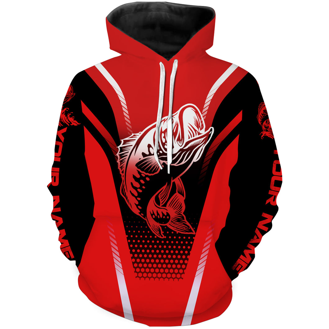 Bass Fishing Red Custom UV Protection All Over Printed Hoodie Personalized Fishing apparel Fishing gifts for Men Women and Kid TMTS028