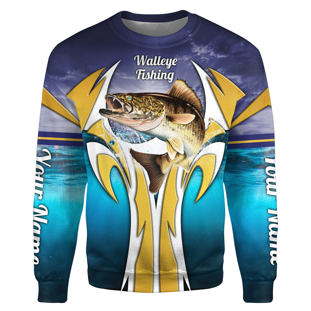 Walleye Fishing Blue Sky Ocean Customize name All-over Print Crew Neck Sweatshirt HVFS023