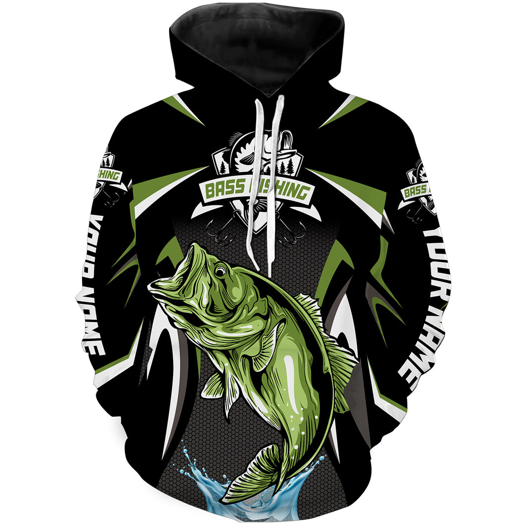 Green Bass Fishing personalized Bass Fishing tattoo Customize name 3D All Over Printed fishing hoodie HVFS029