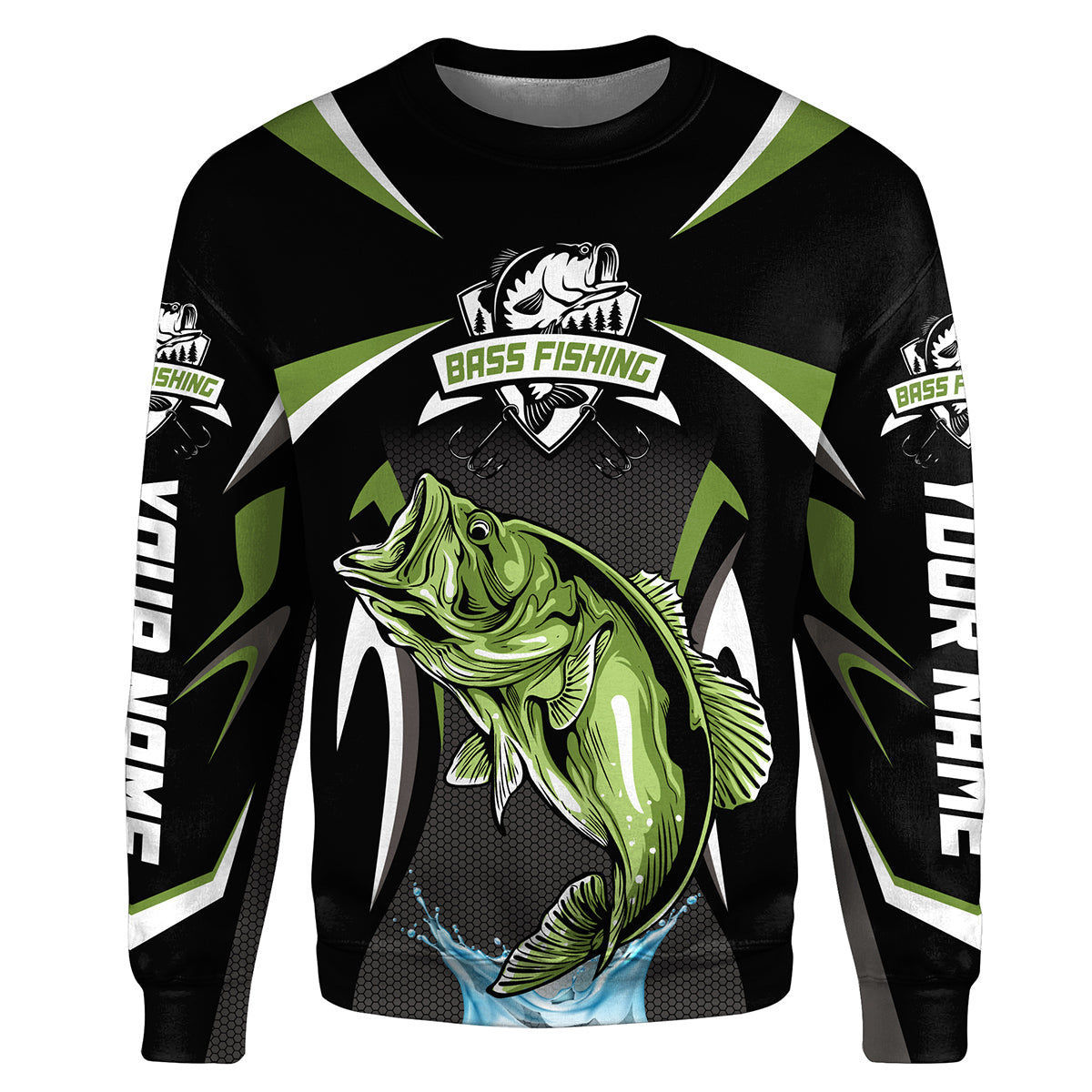 Green Bass Fishing personalized Bass Fishing tattoo Customize name All-over Print Crew Neck Sweatshirt HVFS029