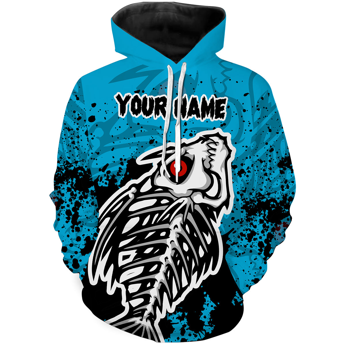 Fish Skeleton Blue fishing Customize name 3D All Over Printed fishing hoodie HVFS016