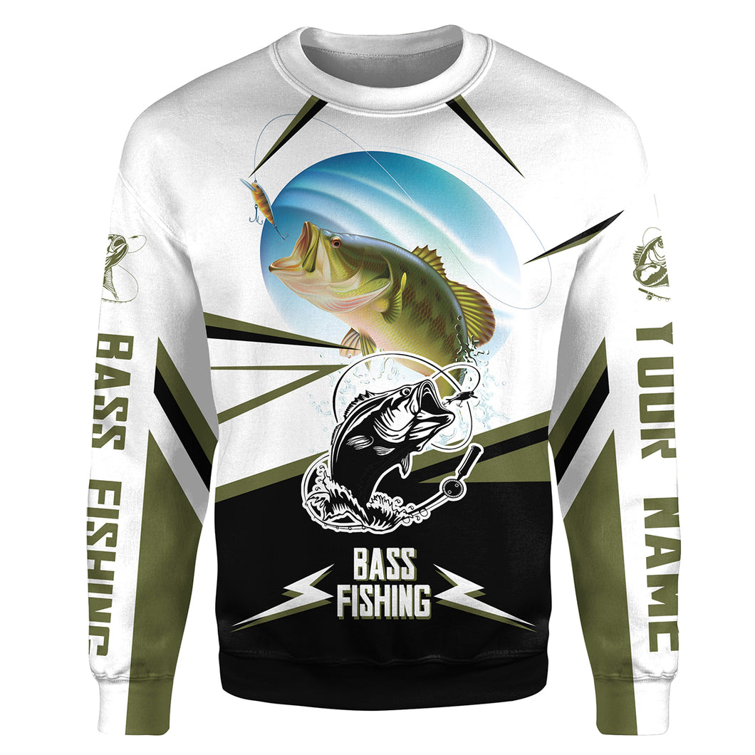 Bass Fishing shirt, personalized Bass Fishing tatoo Customize name 3D All-over Print Crew Neck Sweatshirt HVFS018