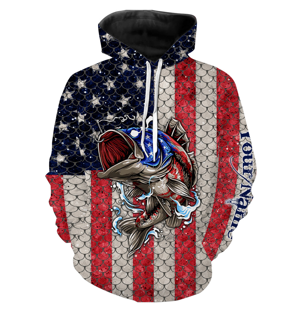 Personalized Bass Fishing American Flag Patriotic shirts Custom Hoodie - TTN36