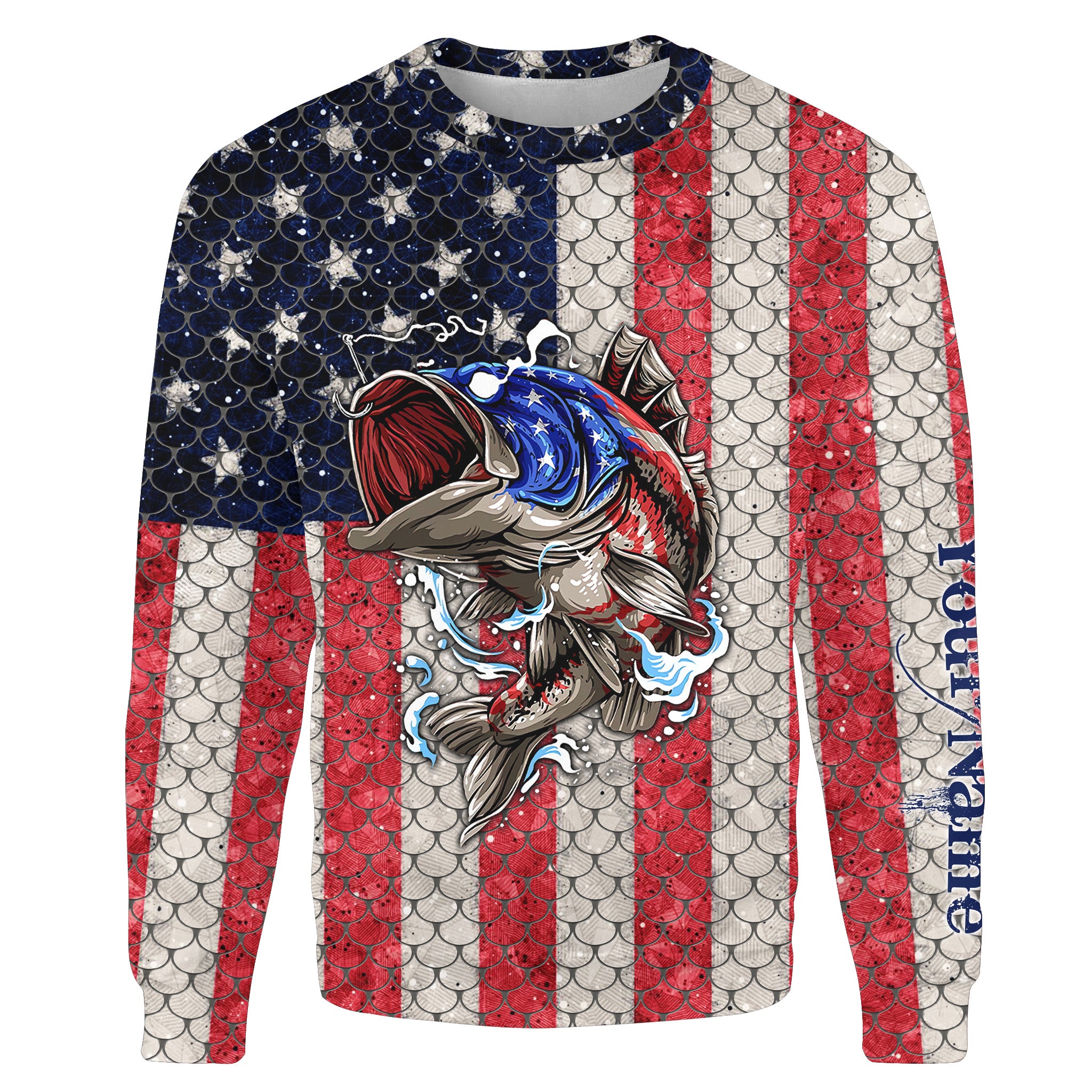 Personalized Bass Fishing American Flag Patriotic shirt Custom Sweatshirt - TTN36