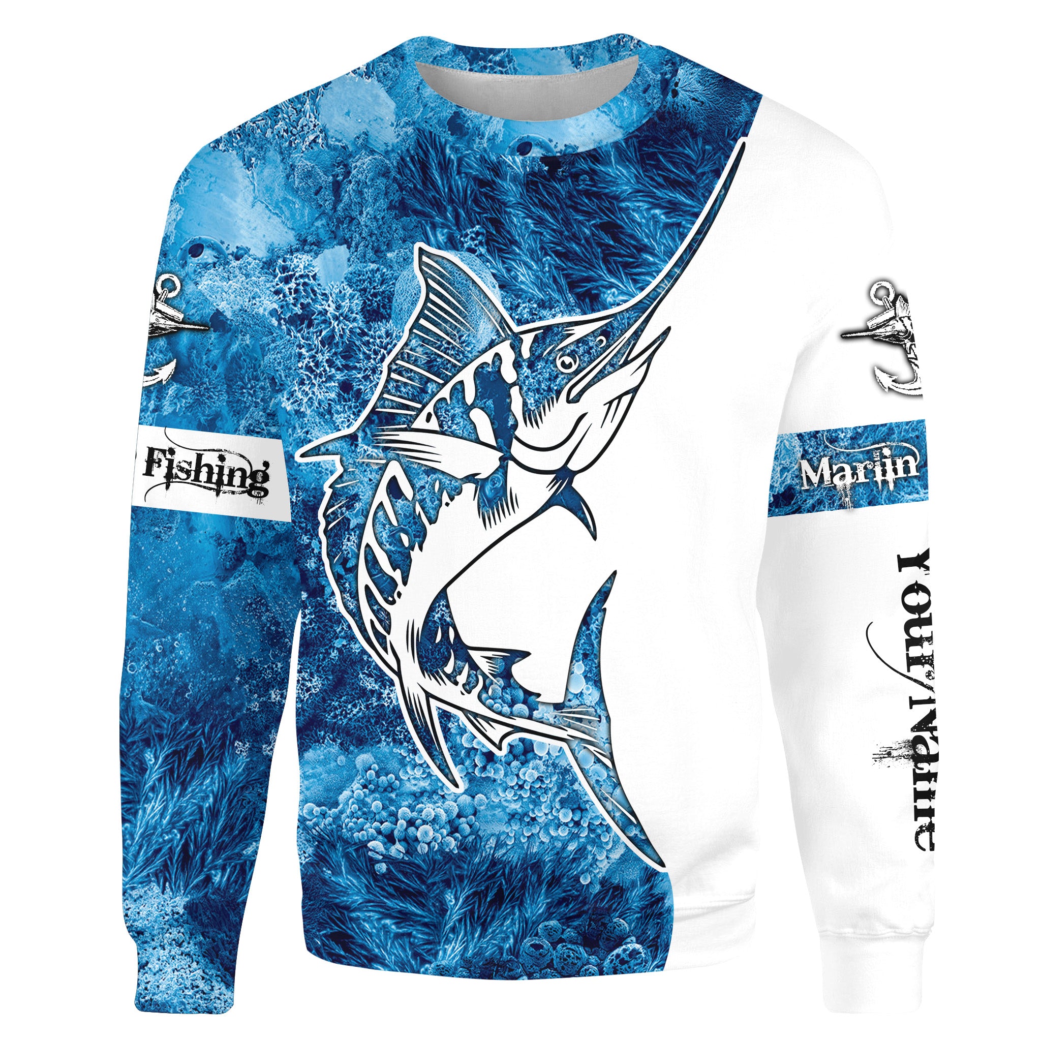 Marlin Fishing Sea Camo Custom Name 3D All Over Printed Shirts, fishing tournament shirts | Sweatshirt - TTN38