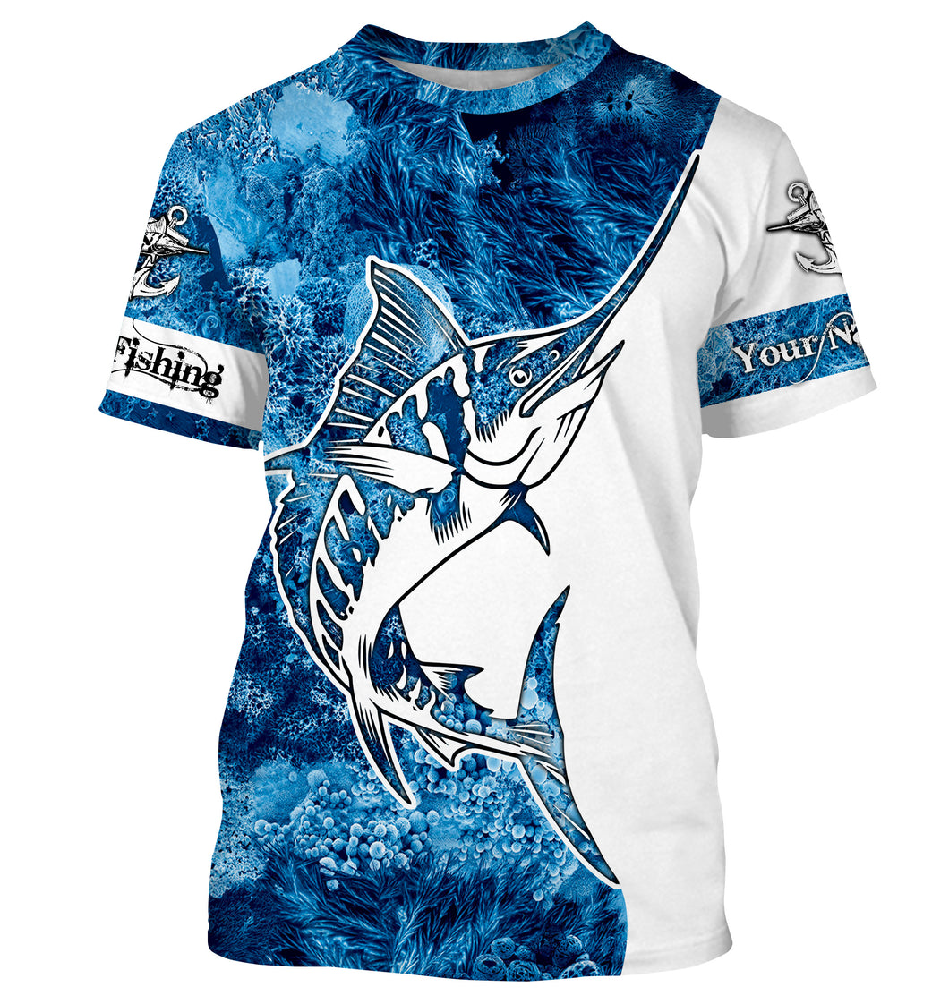 Marlin Fishing Sea Camo Custom Name 3D All Over Printed Shirts, fishing tournament shirts | Tshirt - TTN38