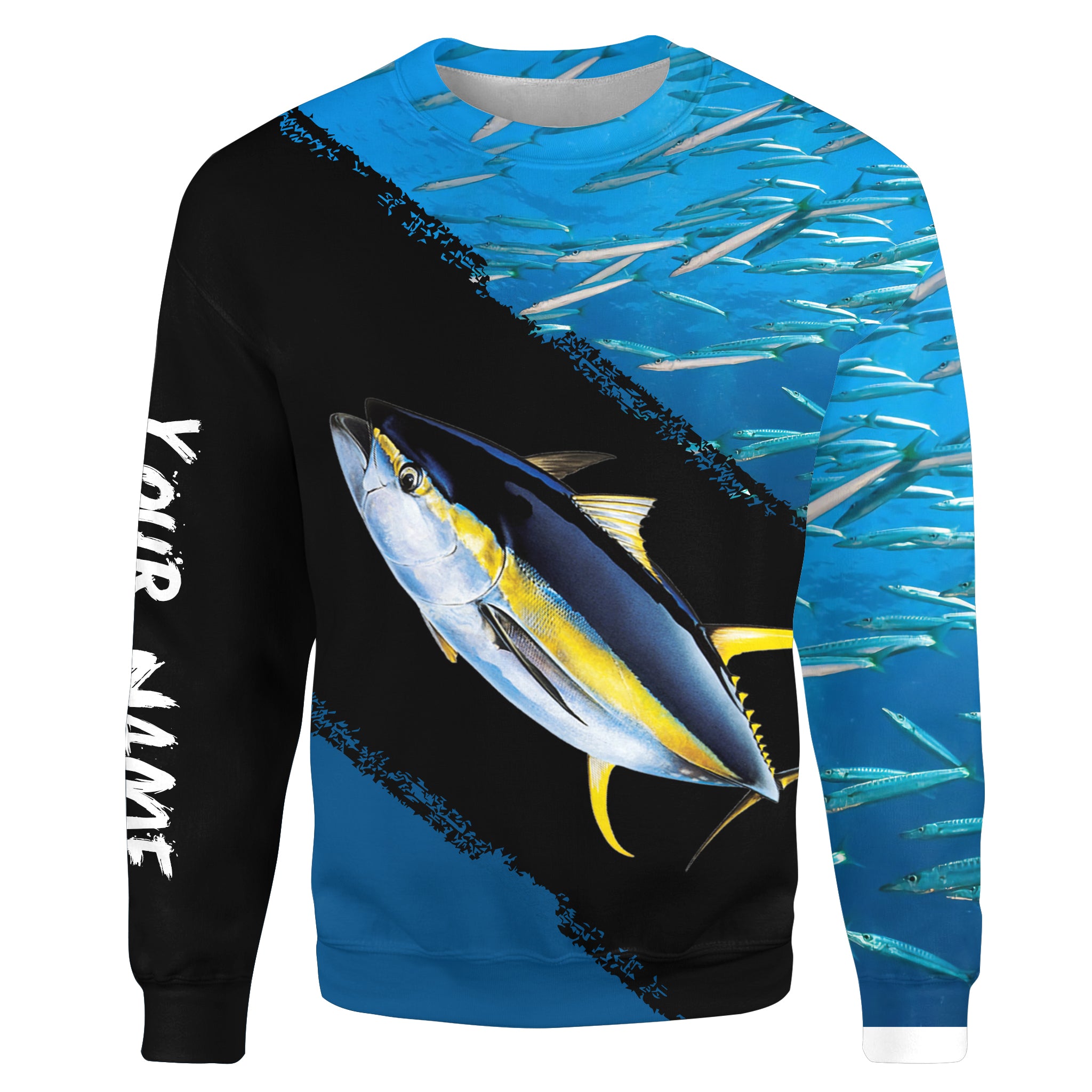 Yellowfin Tuna Fishing Blue Ocean Background Customize name All-over Print Crew Neck Sweatshirt TTN31