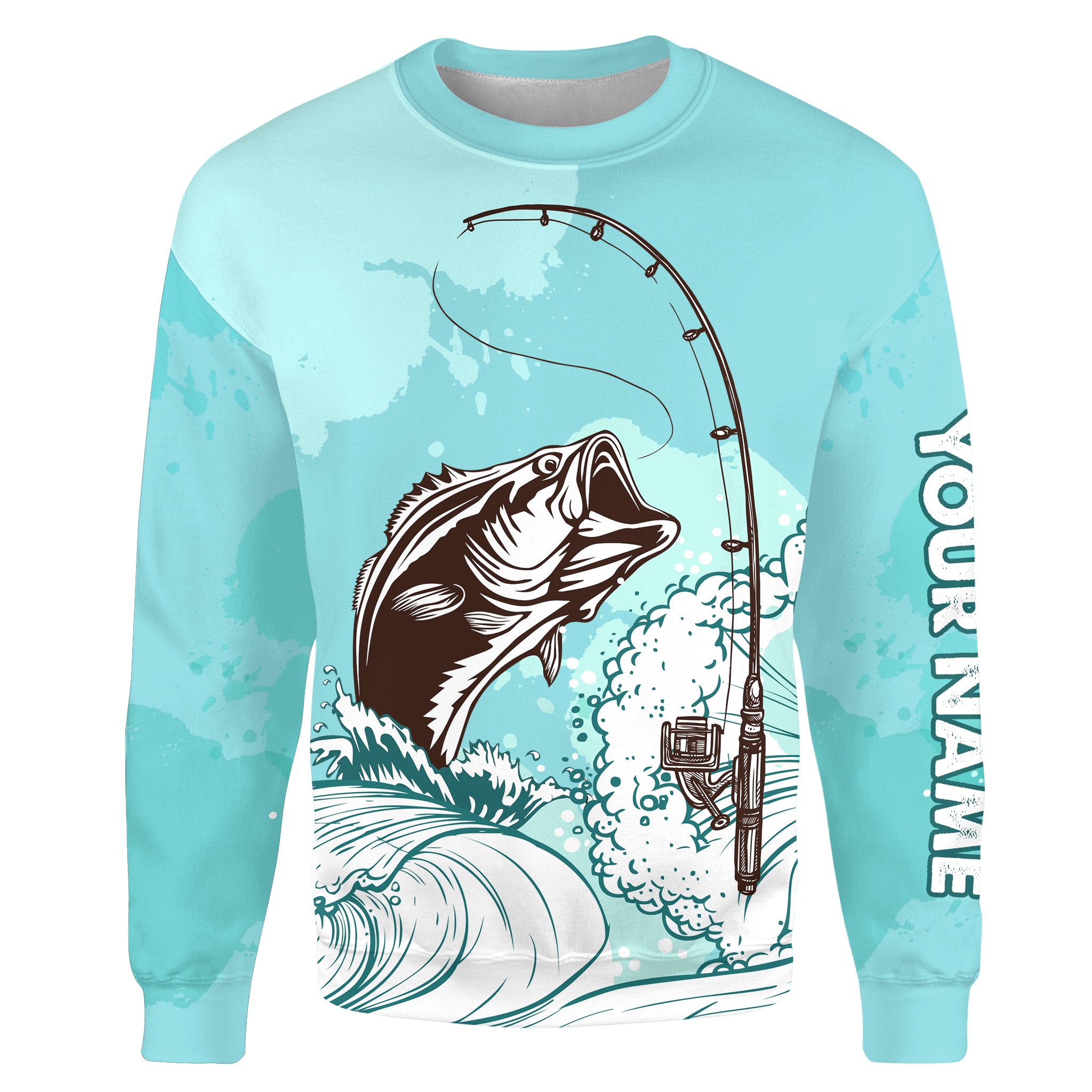 Largemouth Bass Fishing shirt rod sky blue color water waves Customize Sweatshirt TTN32