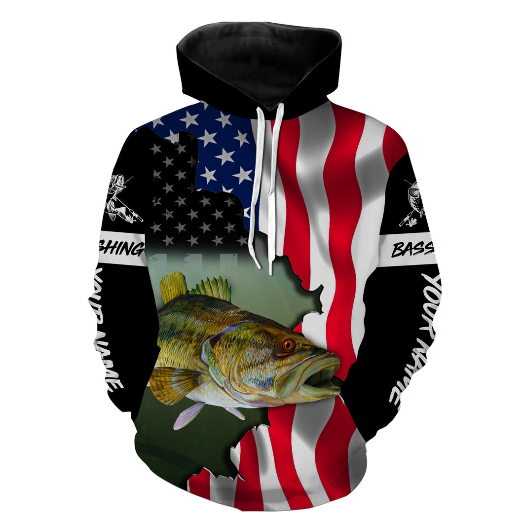 American Flag Bass fishing UV protection quick dry Customize name 3D All Over Printed fishing hoodie TTV08