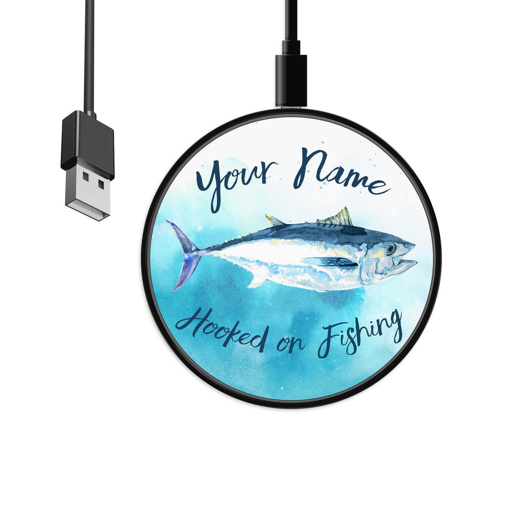 Tuna fishing custom name hooked on fishing personalized gift Wireless Charger