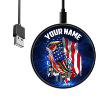 Load image into Gallery viewer, Bass Fishing 3D American Flag patriotic Customize name Wireless Charger
