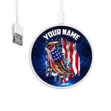 Load image into Gallery viewer, Bass Fishing 3D American Flag patriotic Customize name Wireless Charger
