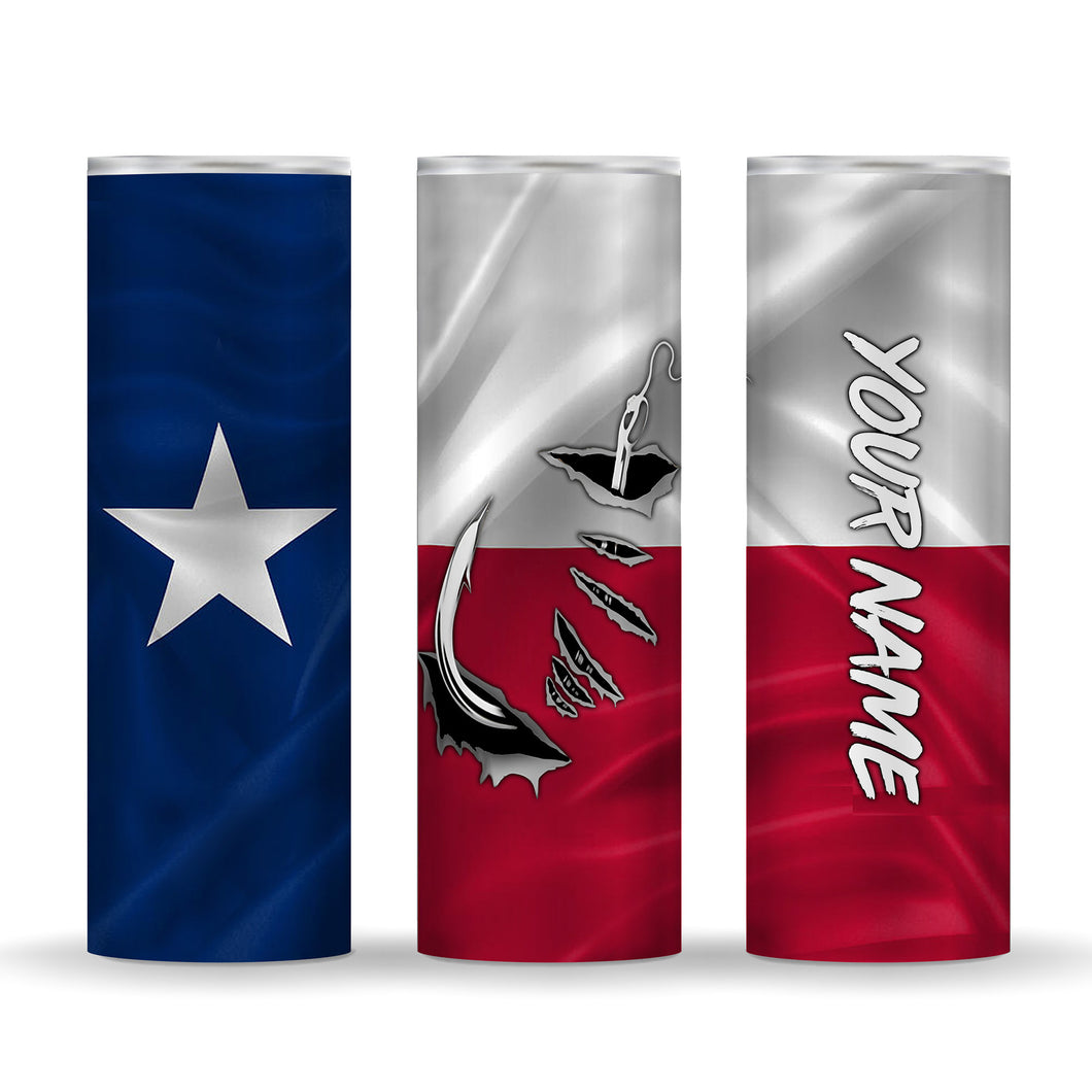 TX Fishing 3D Fish Hook Texas Flag custom name personalized fishing gifts - 1Pc Skinny Tumbler