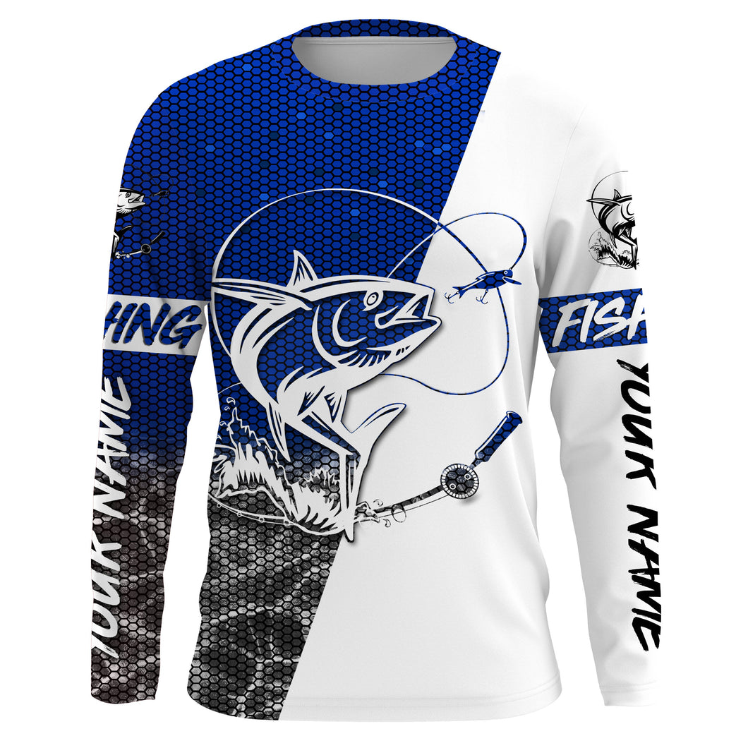 Tuna Saltwater Fishing Custom Long Sleeve Fishing Shirts, personalized Tuna Fishing jerseys | blue IPHW1865