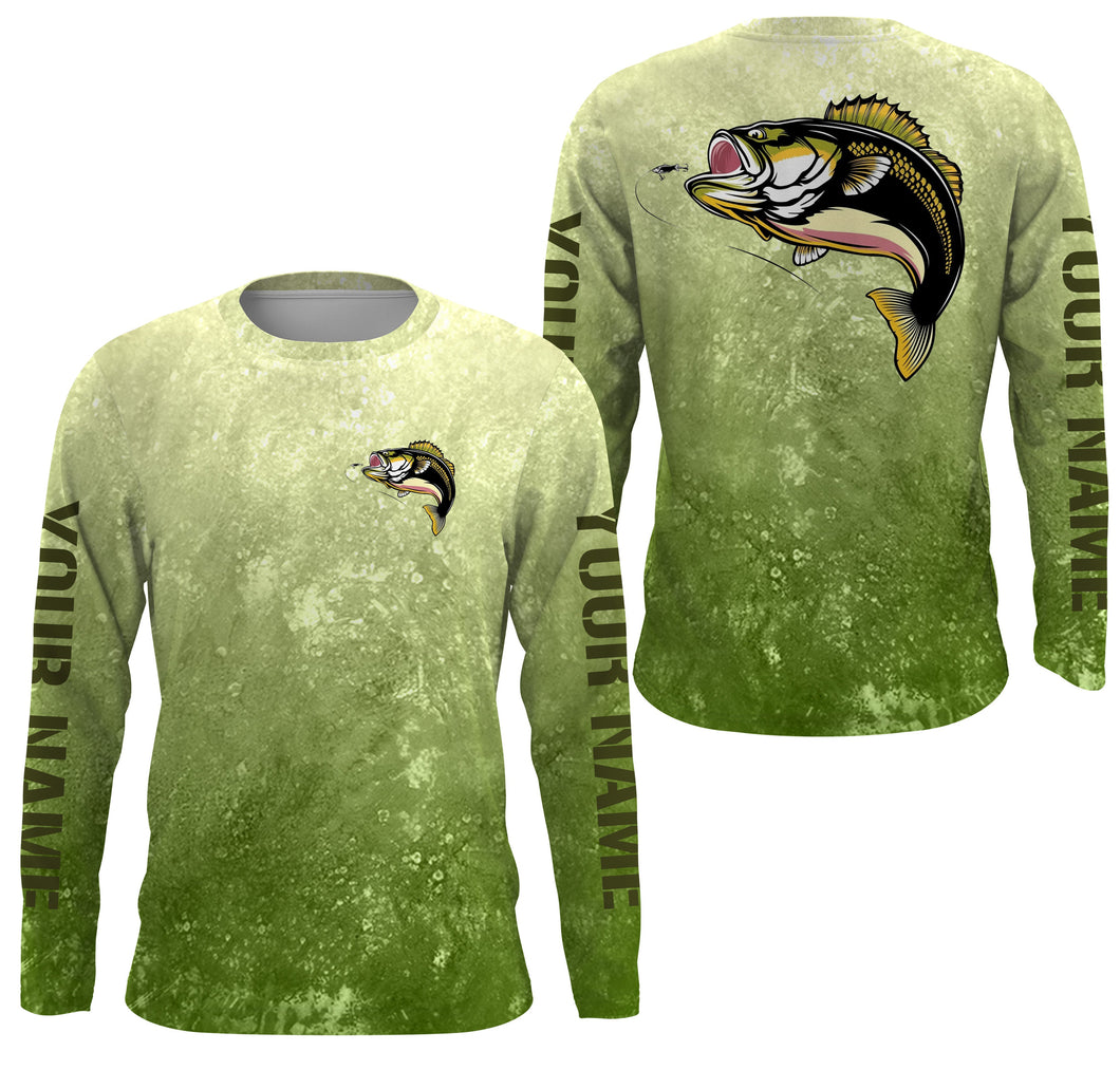 Personalized Bass Fishing Camo Long Sleeve Fishing Shirts, Custom Bass Tournament Fishing Shirts IPHW2305