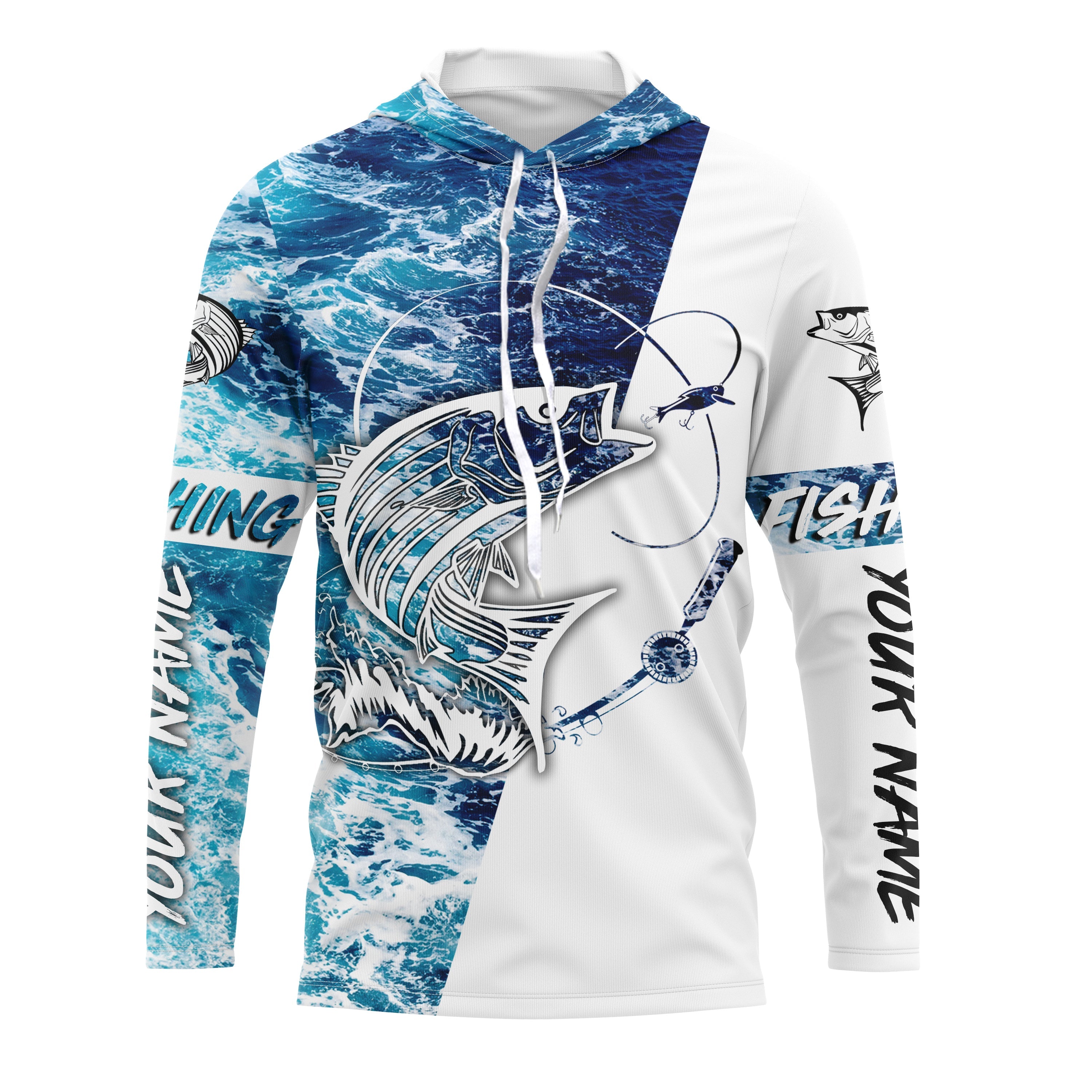 Striped Bass Fishing Custom Long Sleeve Fishing Shirts, personalized Sea wave camo Fishing Shirts IPHW1684