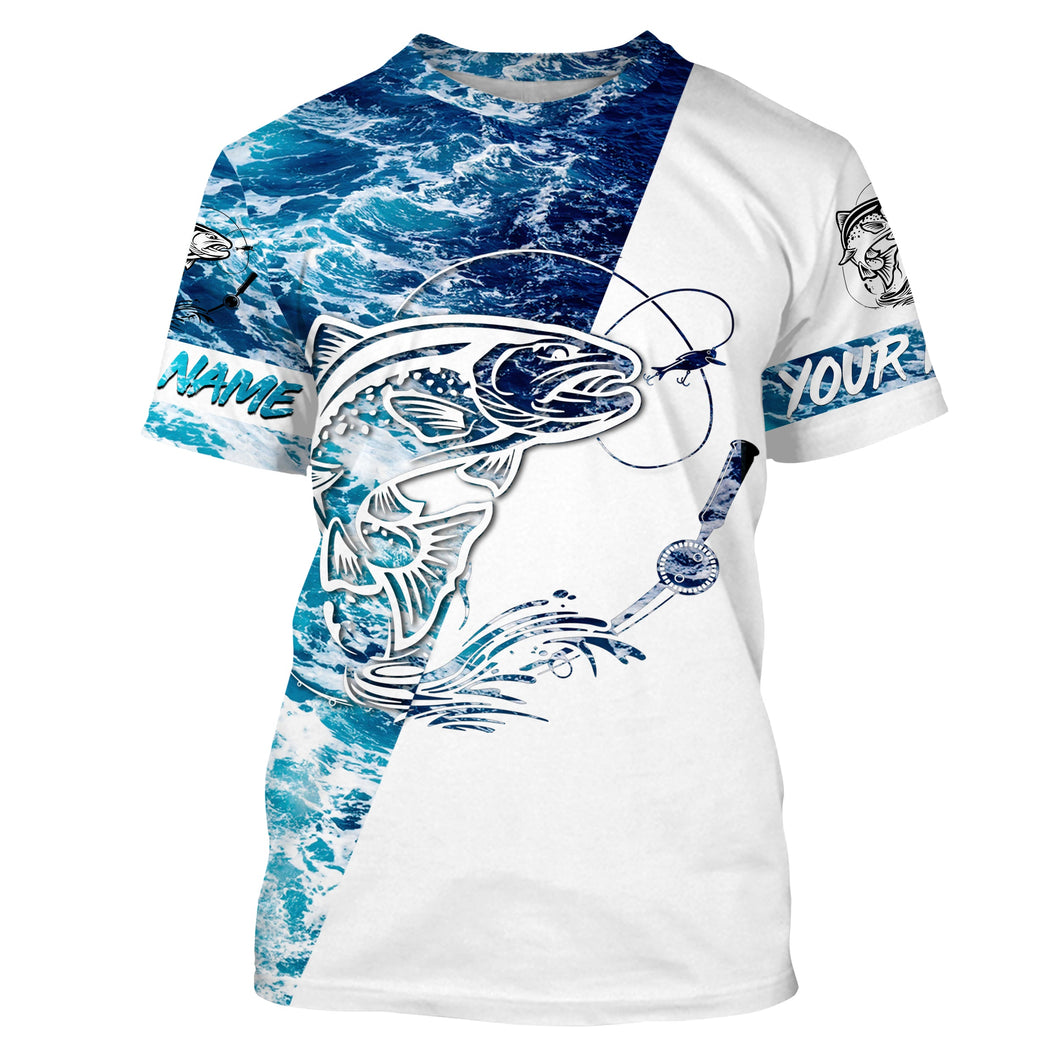 Trout Fishing Custom Fishing T Shirts, personalized Sea wave camo Fishing Shirts IPHW1686