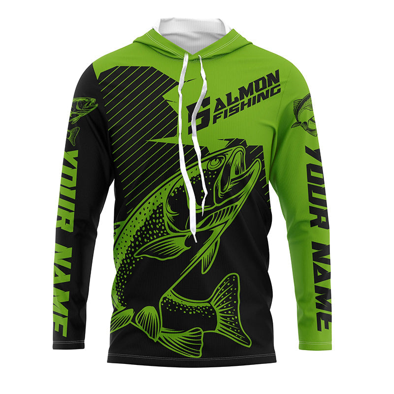 Custom Chinook King Salmon Saltwater Long Sleeve Fishing Shirts, Salmon Fishing Jerseys | Green IPHW4592