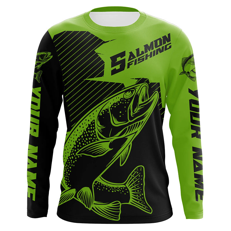 Custom Chinook King Salmon Saltwater Long Sleeve Fishing Shirts, Salmon Fishing Jerseys | Green IPHW4592