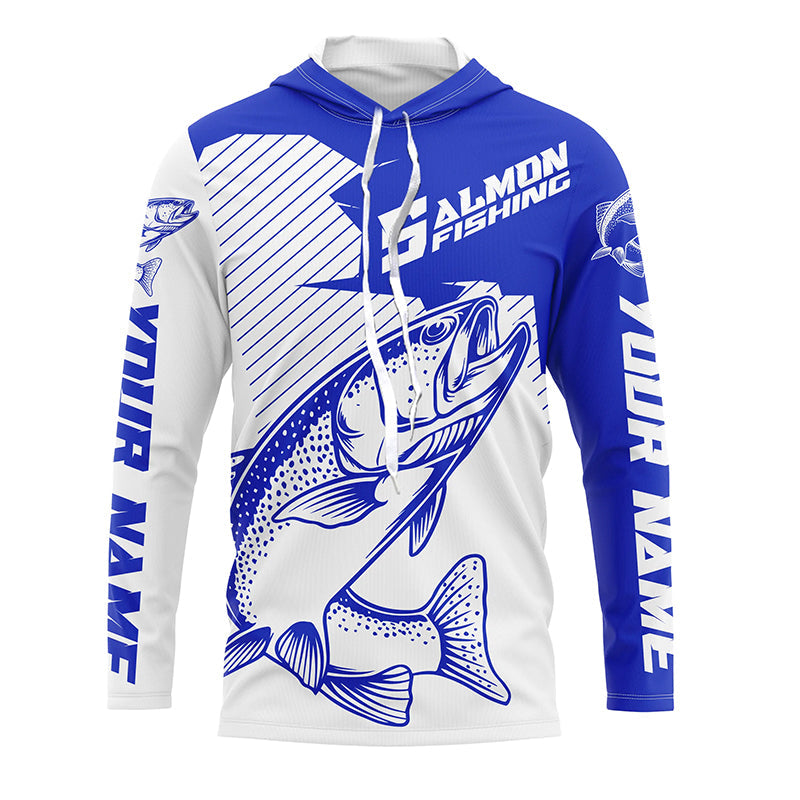 Custom Chinook King Salmon Saltwater Long Sleeve Fishing Shirts, Salmon Fishing Jerseys | Blue IPHW4593