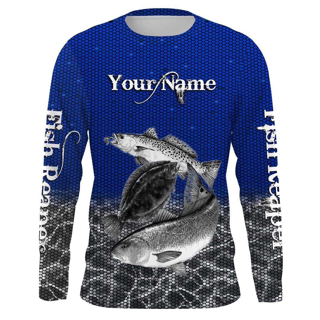 Redfish, Trout, Flounder Custom performance Fishing Shirts, Texas Slam Fishing jerseys | blue IPHW1694