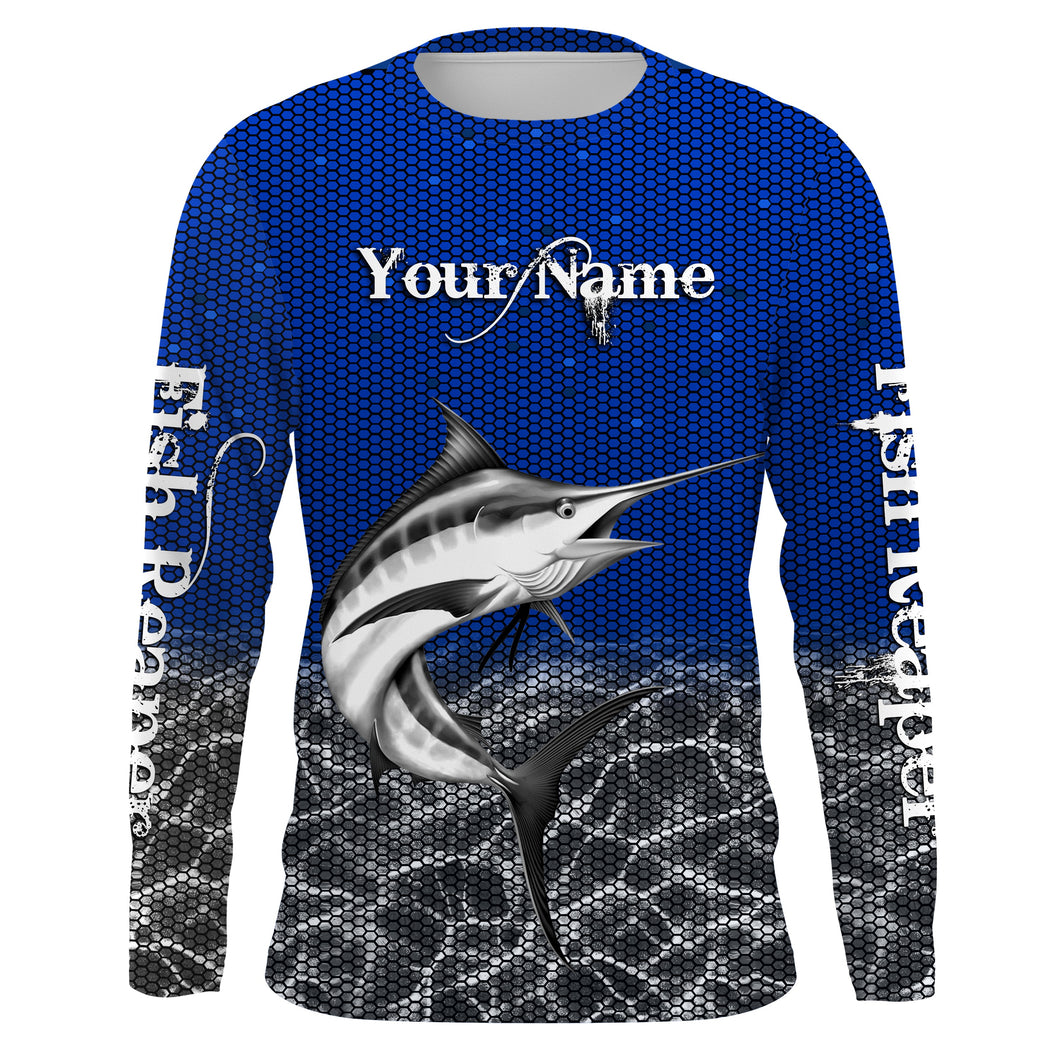 Marlin Fishing Custom Long Sleeve performance Fishing Shirts, Marlin Fishing jerseys | blue IPHW1695