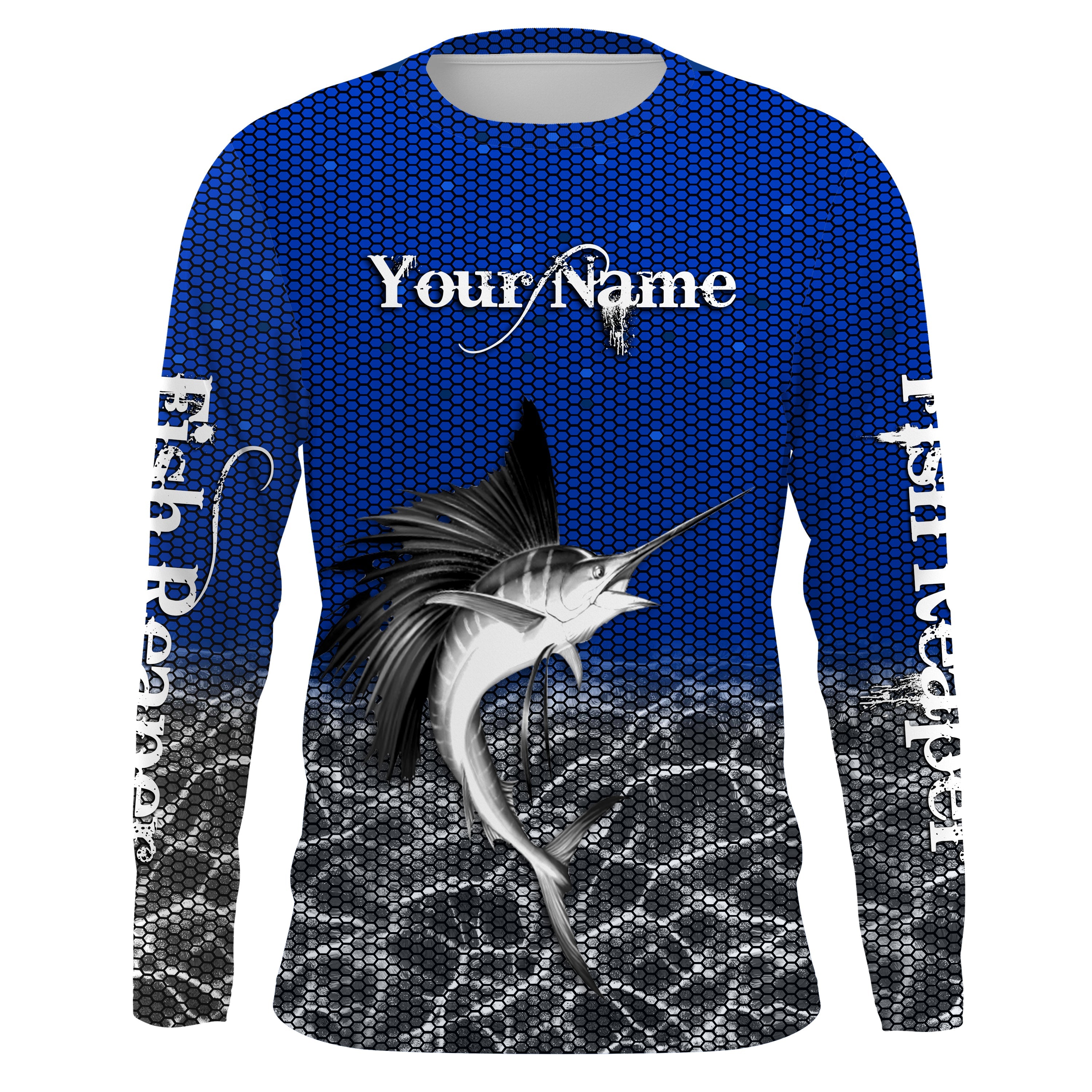 Sailfish Fishing Custom Long Sleeve performance Fishing Shirts, Sailfish Fishing jerseys | blue IPHW1696