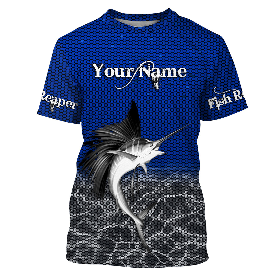 Sailfish Fishing Fish reaper Custom performance Fishing T Shirts, Sailfish Fishing jerseys | blue IPHW1696
