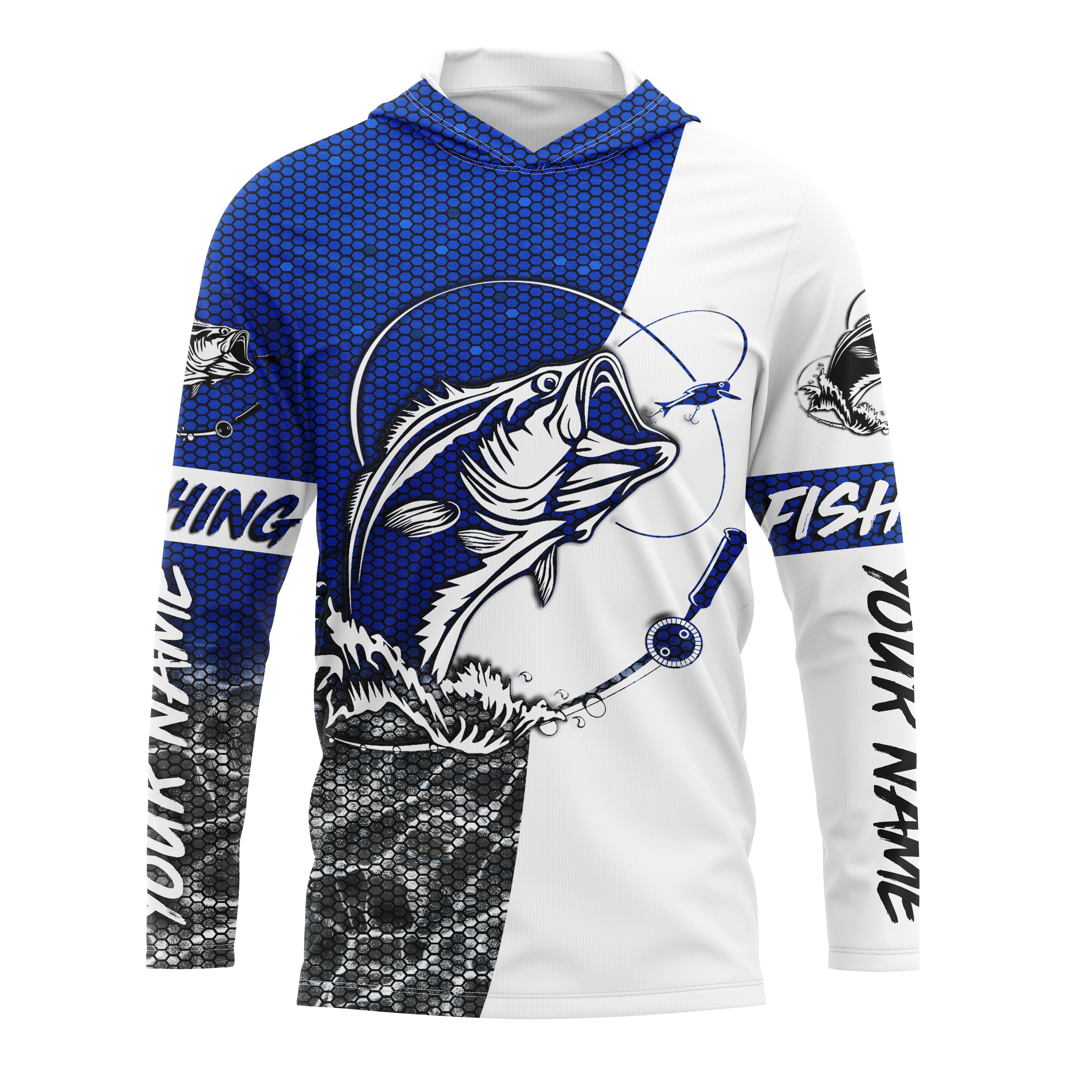 Personalized Bass Fishing jerseys, Bass Fishing Long Sleeve Fishing tournament shirts | blue IPHW1697