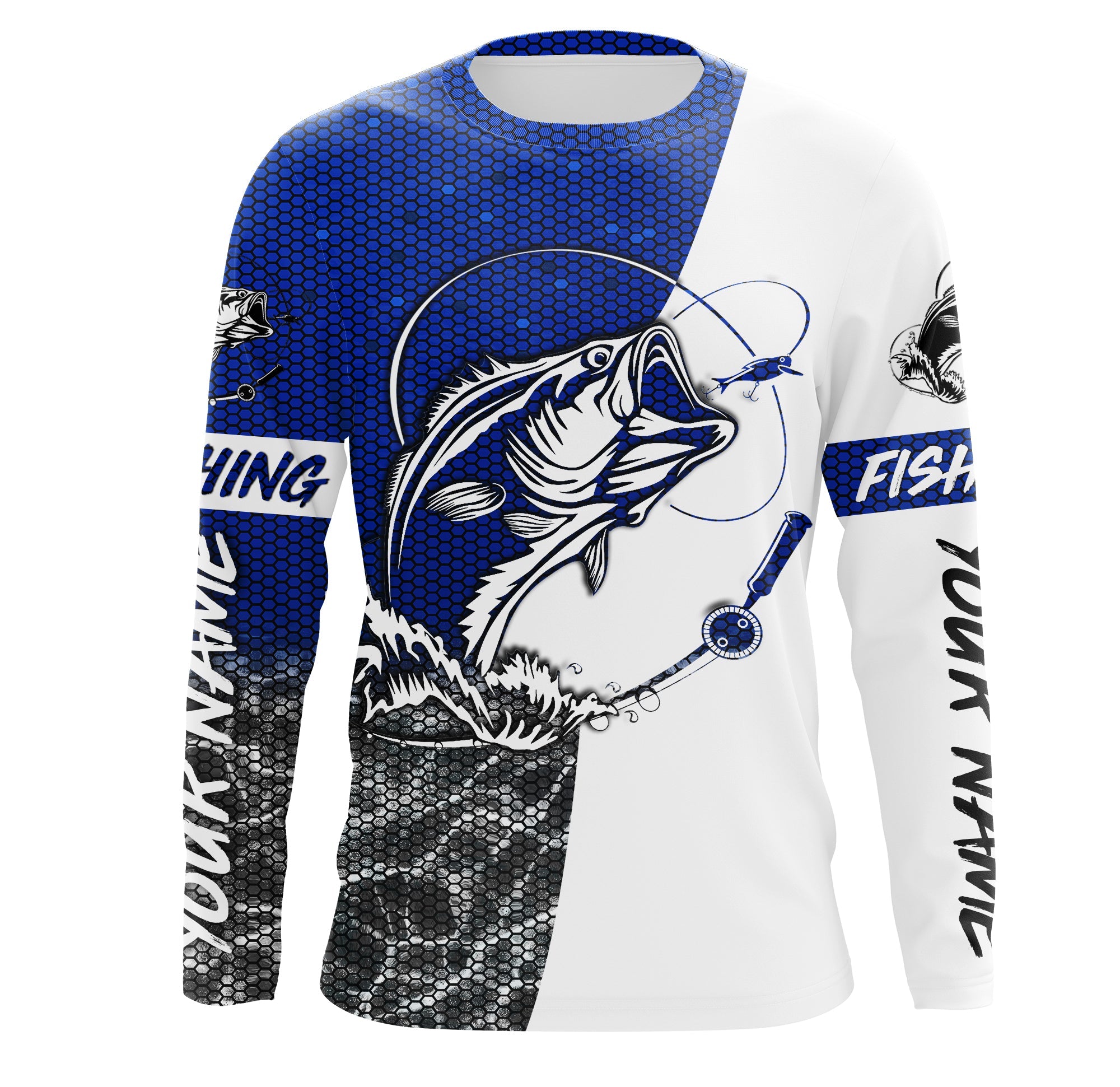 Personalized Bass Fishing jerseys, Bass Fishing Long Sleeve Fishing tournament shirts | blue IPHW1697