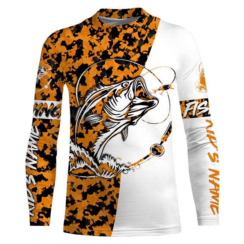 Personalized orange camo Bass Fishing Shirts, Halloween Bass fishing gifts IPHW3411