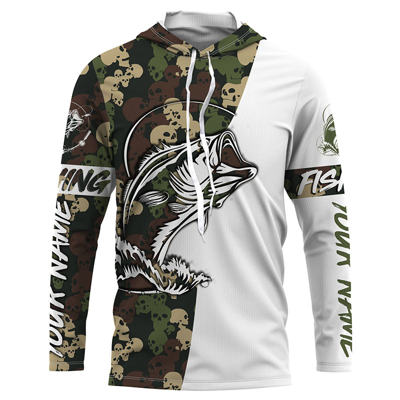 Custom skull camo Bass Long sleeve performance Fishing Shirts, Halloween Bass Fishing gifts IPHW3412