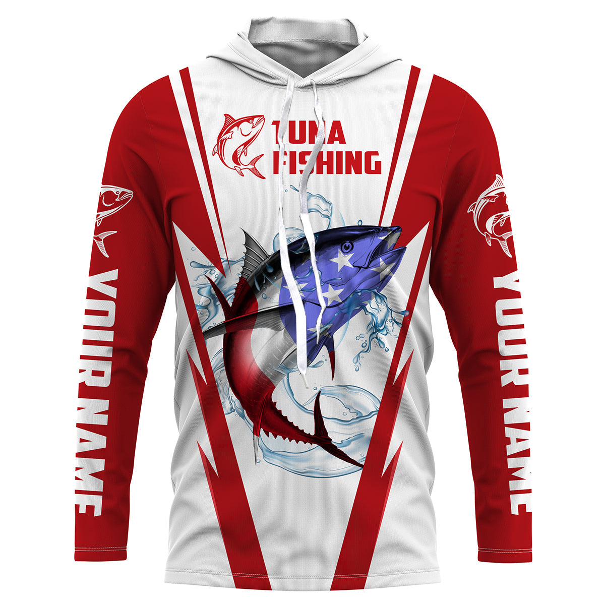 Personalized American Flag Tuna Long Sleeve Fishing Shirts