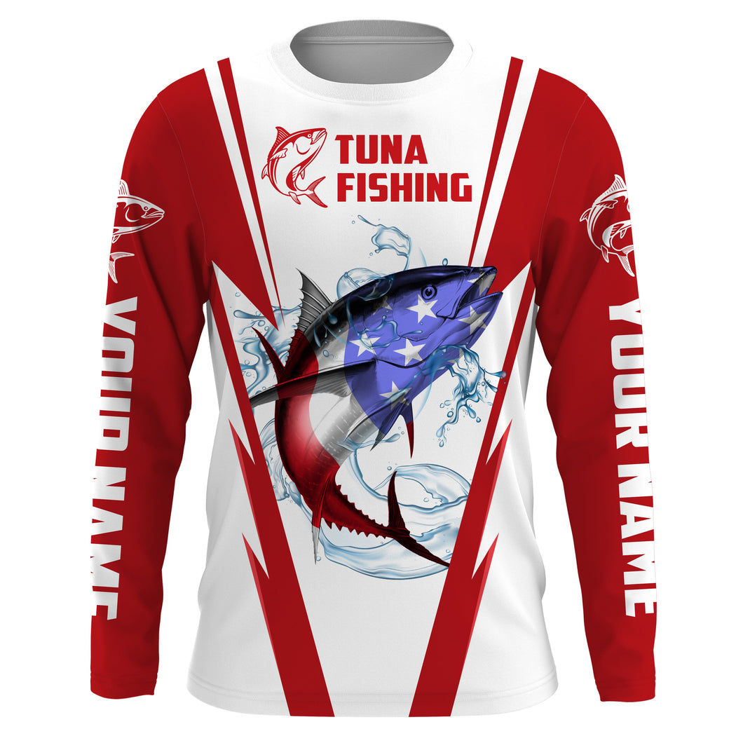 Tuna Fishing American Flag Custom Fishing Shirts, Patriotic Fishing gifts Fishing jerseys | red IPHW1702