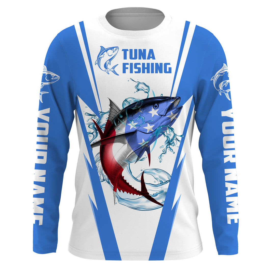 Tuna Fishing American Flag Custom Fishing Shirts, Patriotic Fishing gifts Fishing jerseys | blue IPHW1703