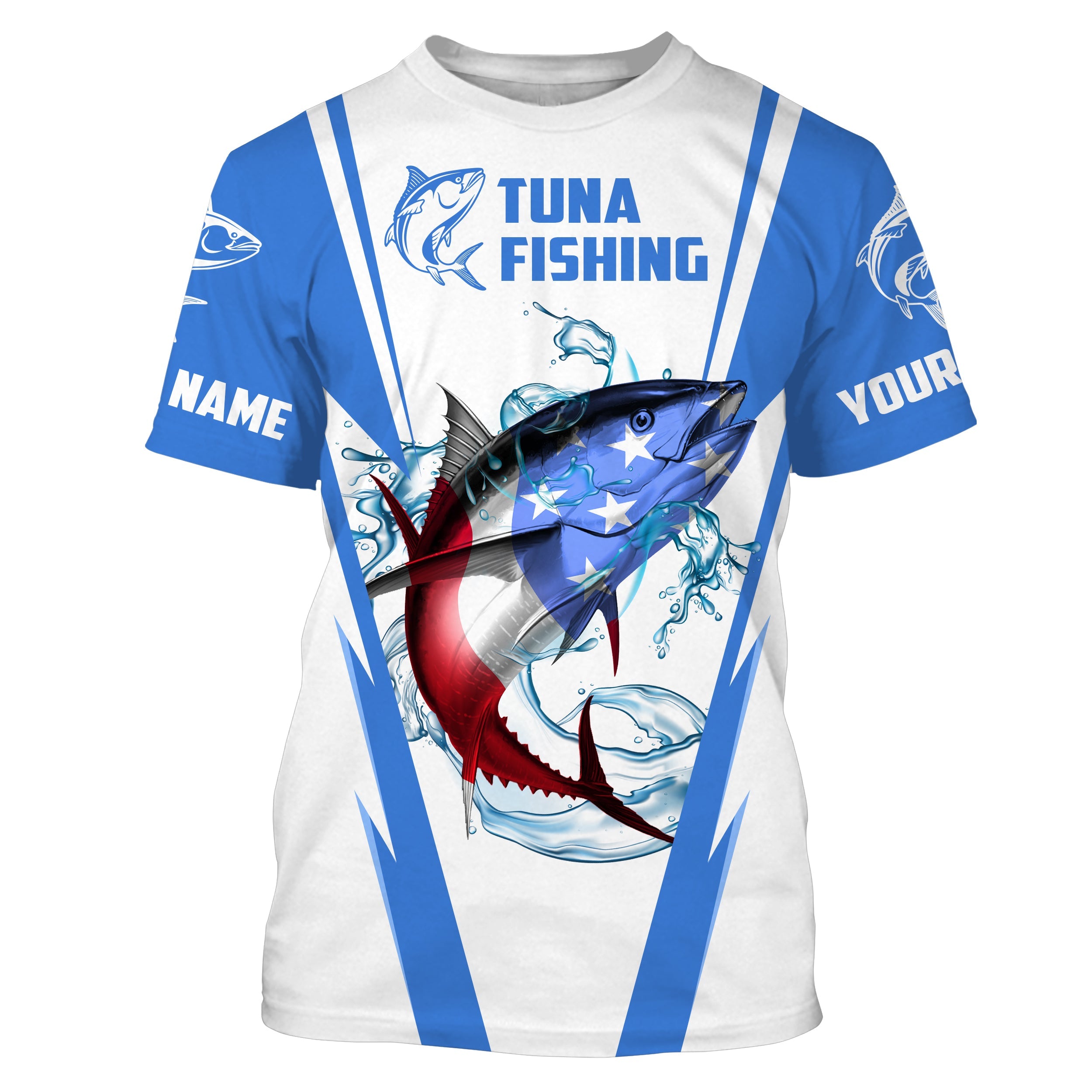 Tuna Fishing American Flag Custom Fishing T Shirts, Patriotic Fishing gifts Fishing jerseys | blue IPHW1703