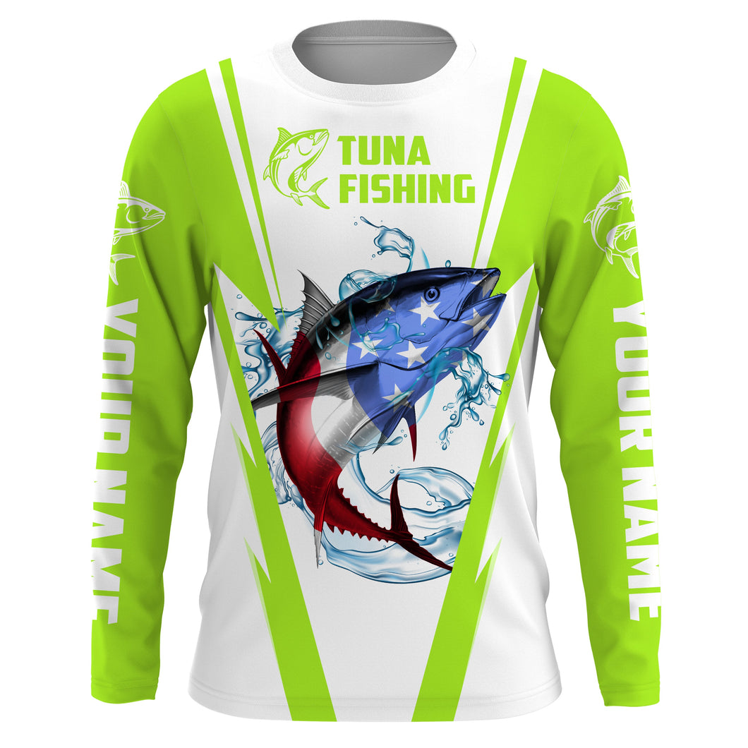 Tuna Fishing American Flag Custom Fishing Shirts, Patriotic Fishing gifts Fishing jerseys | green IPHW1704