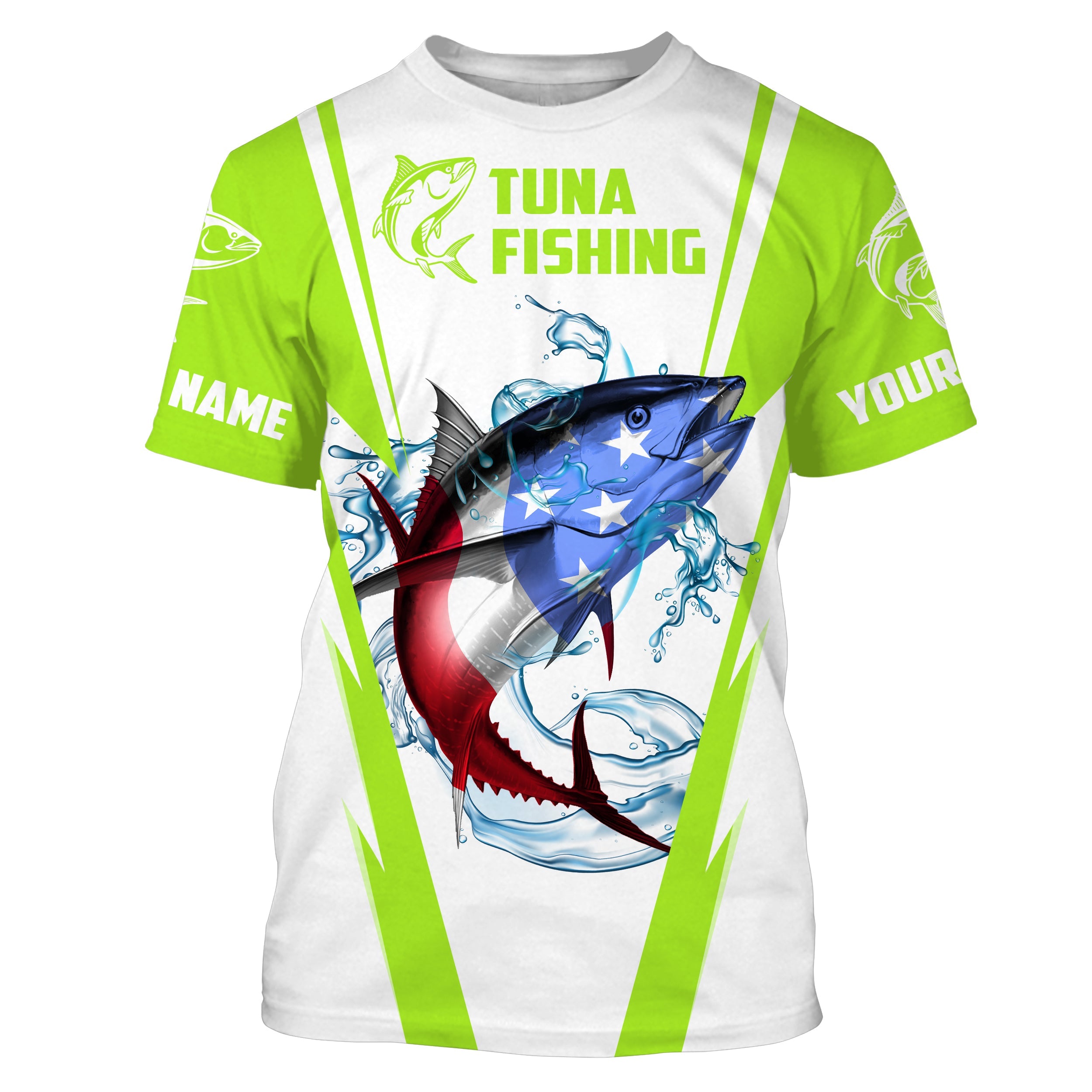 Tuna Fishing American Flag Custom Fishing T Shirts, Patriotic Fishing gifts Fishing jerseys | green IPHW1704