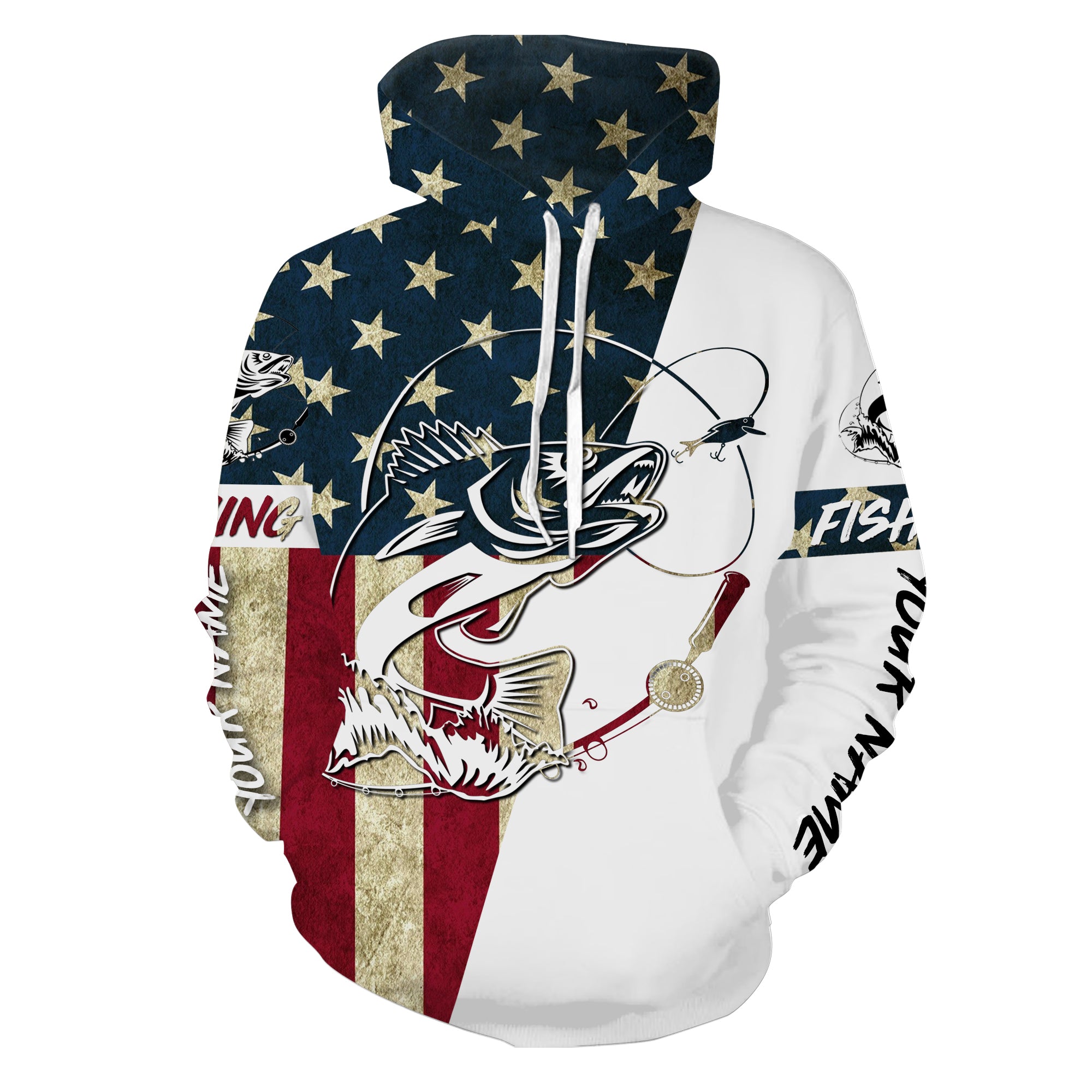 Walleye Fishing American Flag Custom All over print Hoodie Fishing Shirts, Personalized Patriotic Fishing gifts - HPW196