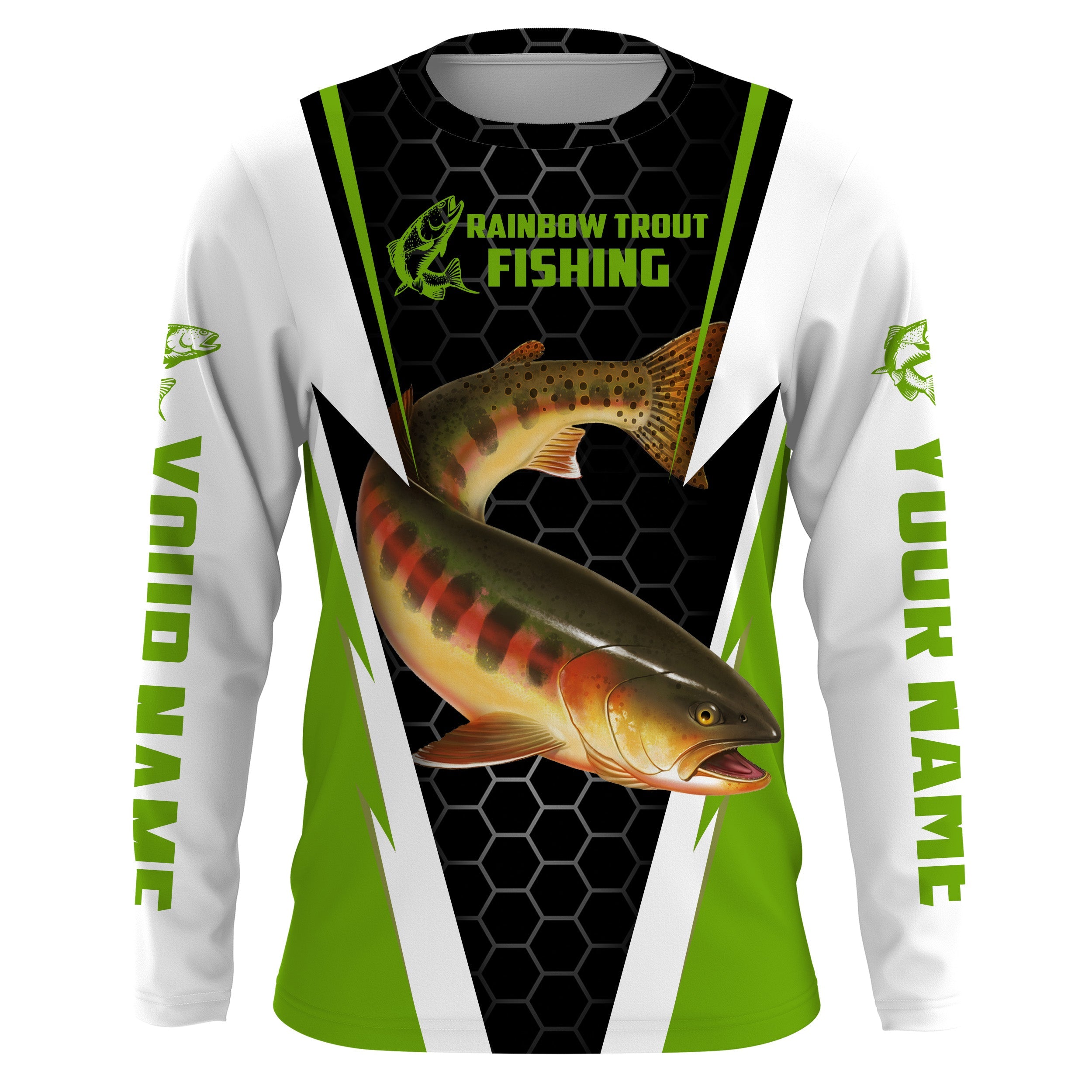 Custom Rainbow Trout Fishing jerseys, Trout Long Sleeves tournament Fishing Shirts | green IPHW2806