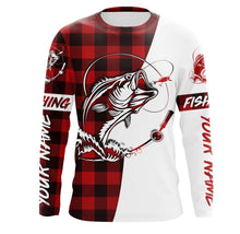 Load image into Gallery viewer, Custom Autumn Bass Fishing Long sleeve Fishing Shirts, Fishing Christmas gifts | red plaid IPHW1710
