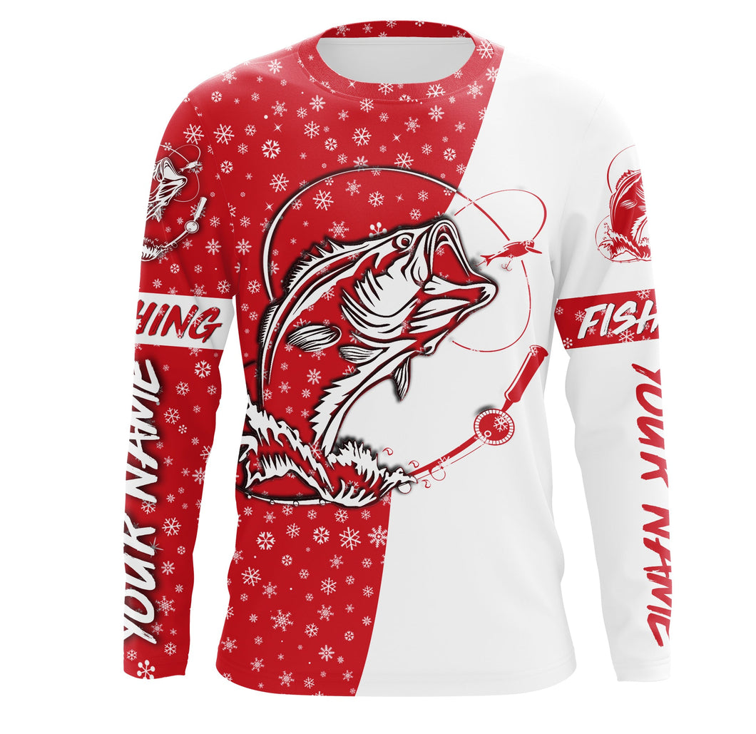 Bass Fishing Christmas Custom Long Sleeve Fishing Shirts, Bass Fishing Christmas gifts IPHW1711